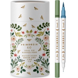 Primrosia 60 Dual Tip Marker Pens, Fineliner and Watercolor Brush Pens for Art Sketching Illustration Calligraphy Permanent Highlighter Bullet Journal Drawing Coloring
