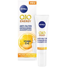 NIVEA Q10 Anti-Falten Augenpflege, Augencreme mit Q10, Vitamin C und E mildert Krähenfüße, Feuchtigkeitscreme für die Augenpartie, Q10 Energy Anti-Falten Erfrischende Augenpflege (15 ml)