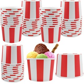 50 Pcs Red White Striped Ice Cream Cups Disposable Paper Snack Bowls 9oz Circus Carnival Paper Dessert Containers For Hot Or Cold Soup Yogurt Christmas Food Containers