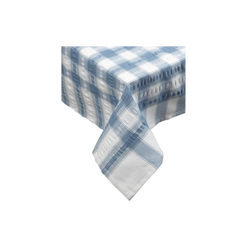 Downview Seersucker Check Cotton Tablecloth 70 Round Light Blue