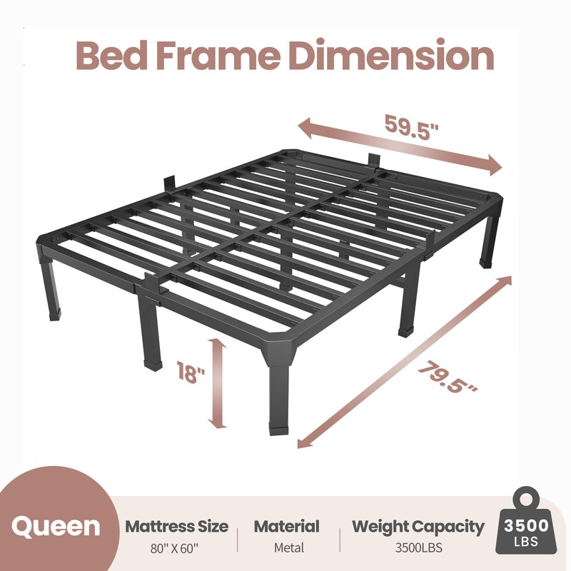 ROIL 18 Inch Queen Size Bed Frame with Mattress Slide