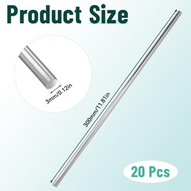 Pack of 20 Stainless Steel Rods, 3 x 300 mm, 304 Stainless Steel Metal Rod, Steel Rod, Stainless Steel Rod, Round Steel for DIY Crafts, Model Airplane, Model Ship, Model Car