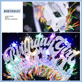 Acenail Light up Birthday Headband Glow Happy Birthday Girl Crown LED Flashing Birthdays Hair Accessories for Women (Silver, Elastic)