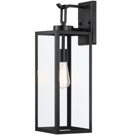 Pia Ricco 22 Inch Large Size Outdoor Wall Lantern, Exterior Waterproof Wall Light Fixture with Glass Shade, Black Porch Lights Wall Lantern for House, Garage, ETL Listed
