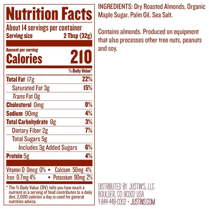 Justin's Maple Almond Butter, No Stir, Gluten-free, Non-GMO, Responsibly Sourced,