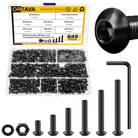 645 Pieces M4 Screws Black Set, Pan Head Screws Nuts and Washers Assortment Kit, Thread Screws Set, Machine Screws Nuts Set, Carbon Steel, Length of 8-30 mm