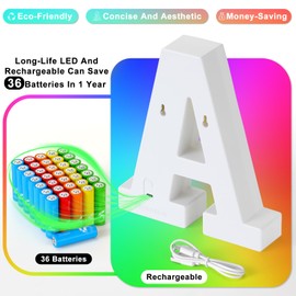 mooncow Rechargeable Light Up Letters，Durable Marquee Letters,Colorful Initial Night Light for Kids with Remote,Led Lights for Bedroom,Gift Wrap Gifts,Bedroom Decor,Wall Decor,Party Decorations (H)