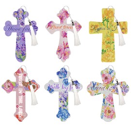 Cross Diamond Art Bookmarks - 6 PCS Christian Diamond Painting Bookmarks Kitis with Inspirational Bible Verse DIY Art Craft Christmas New Year Birthday Religions Gift for Reading Lovers