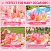 48 Set Clear Pink Bucket Cups with Lids and Straws,