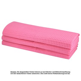 3 x 100% cotton waffle piqué tea towels in pink/kitchen towel/cleaning cloth