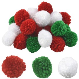 SUNNYCLUE 24Pcs 3 Colors 25mm Christmas Pom Pom Balls Craft Pompoms Large Bulk Polyester Red Green White Round Fluffy Winter Small Pompoms for Crafts DIY Making Creative Hats Arts Holiday Supplies