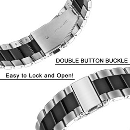 Compatible with Garmin Venu Sq Bands, Lvbu Stainless Steel Metal Replacement Strap Bracelet Compatible with Garmin Venu Sq Smartwatch (Silver-Black)