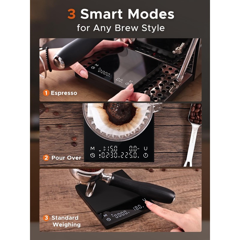 Metal Coffee Scale with Auto Timing, Rechargeable Espresso Scale with