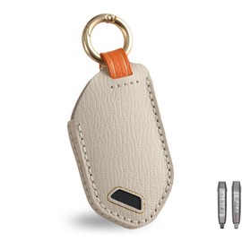 OLLEN NO-Screws Premium Leather Key Fob Cover, Fit for Kia Telluride 2023 2024 2025~, for K4 K5 Sorento EV9 2024 2025~, for Carnival 2025~ Car Key Case (7 Buttons, Beige)