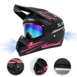 Youth Kids Dirt Bike Motocross Helmet (Goggles Gloves Face Mask) 4PCS Set, DOT Approved Girls Full Face Motorcycle Helmets, ATV BMX MX Mountain Bike Off Road Kid Helmet (Pink, M)