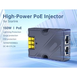 Gigabit PoE Injector, 150W and ESD Guard PoE Adapter, 10/100/1000Mbps, PoE Injector for Starlink Satellite Dish V2, Starlink Gen 3