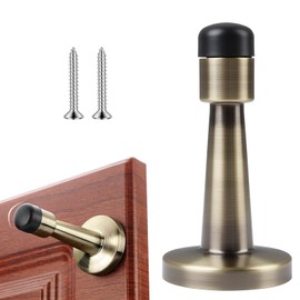Antique Brass Door Stopper, Wall Mounted Screw-in Door Stop with Rubber Bumper – Zinc Alloy Anti-Collision Holder for Skirtings, Walls – Elegant Brushed for Home & Office