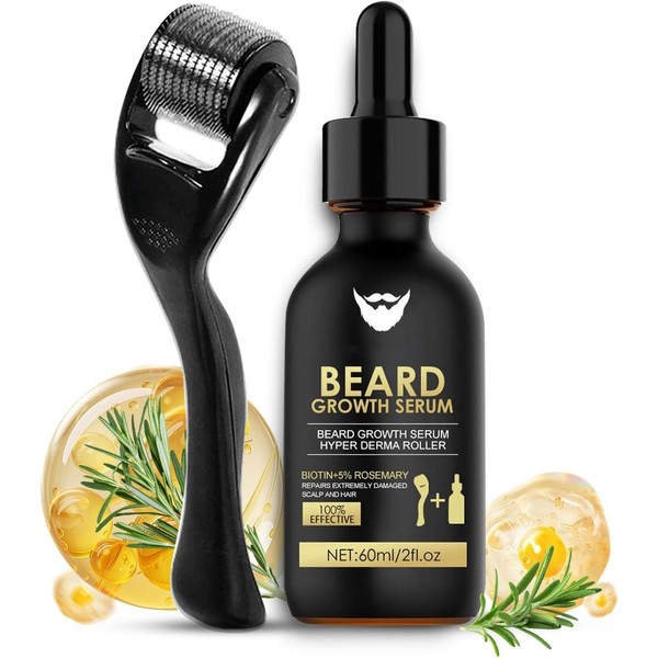 BloomBelle Beard Growth Serum with Derma Roller for Hair, Beard,