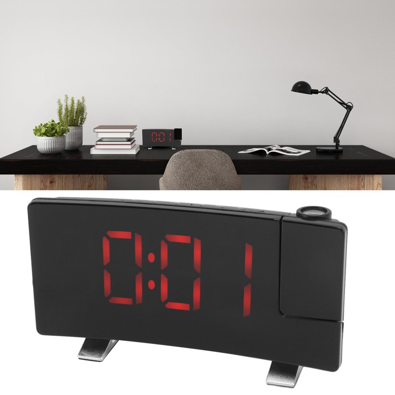 Radio Projection Alarm Clock LED Display Electronic Clock Curved Screen