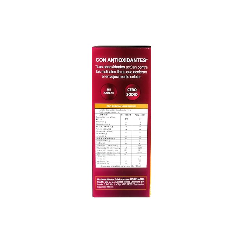 Vitality Solución Oral 240ml, Vitaminas + Hierro + Resveratrol, Antioxidantes