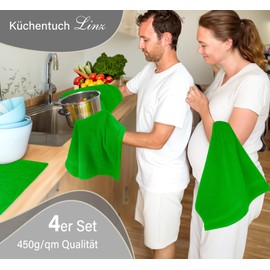 Lashuma Geschirrhandtücher Baumwolle Grün 50x50 cm, Linz Frottee Abtrockentücher für die Küche