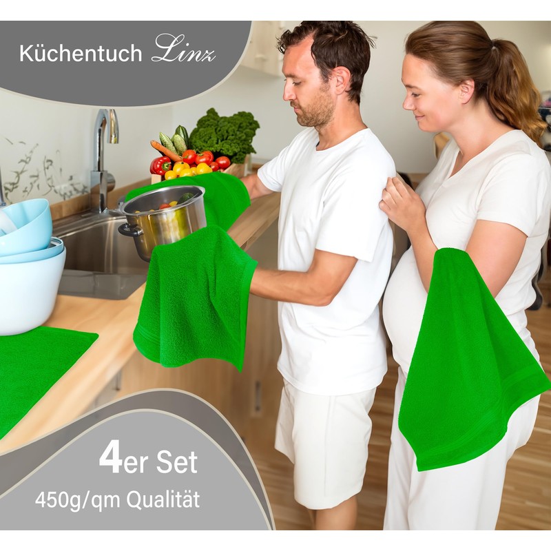 Lashuma Geschirrhandtücher Baumwolle Grün 50x50 cm, Linz Frottee Abtrockentücher für