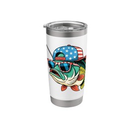 Patriotic Flag Funny Bass Fish Wearing Hat Sunglass Family Stainless Steel Insulated Tumbler