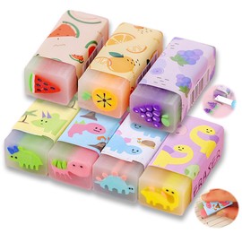 TUMETINSS Erasers for Elementary School Students, Erasers, Stationery, Colorful, For Studying, DIY Painting, Set of 7, Erasers, Dinosaurs, Fruits, Pattern Design
