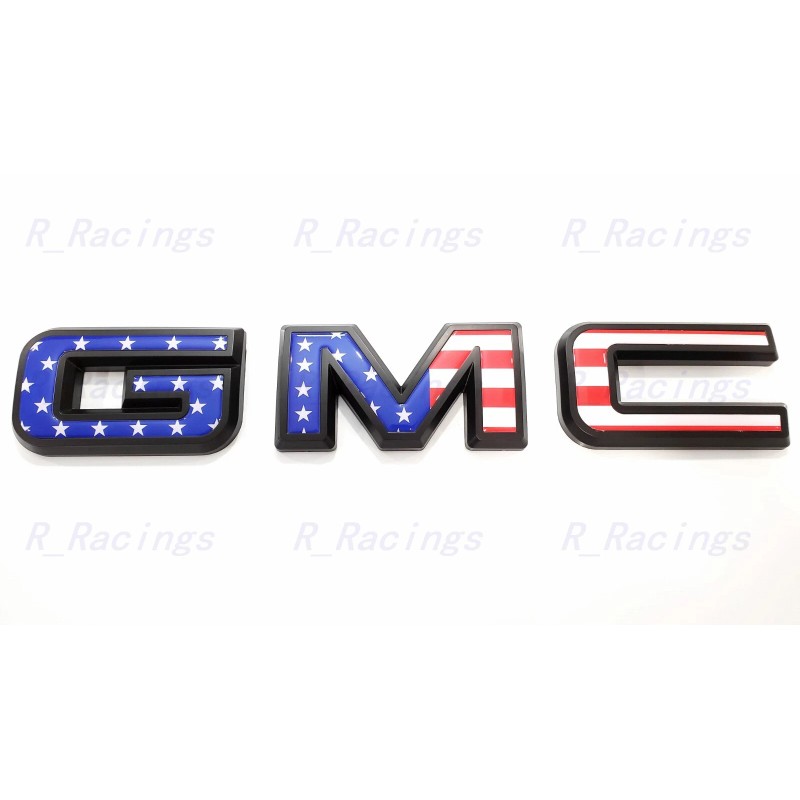 Auto Front & Rear GMC Blue USA Flag OVERLAY Emblem