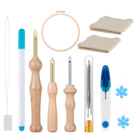 Cheloment Punch Needle Tool with Embroidery Hoop,Punch Needle Cloth Embroidery Punch Needle Set,Adjustable Punch Needle Kit for Adults Beginner,Hand Sewing Lover