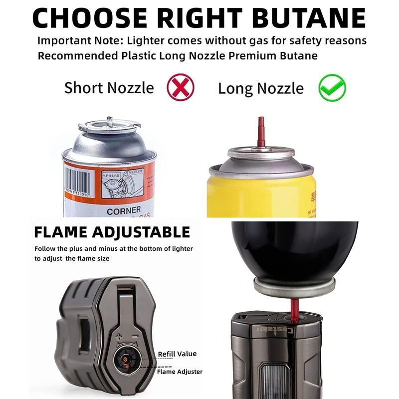 Castelar Cigar Torch Lighter Triple Flame Windproof Refillable Butane Cigar