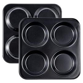 Yomvzake Yorkshire Pudding Pan, 2 Pack Muffin Top Pans Nonstick Whoopie Pie Pan Egg Sandwich Molds 4 Inch Round Baking Tray Black Bakeware, Great for Eggs, Corn Bread and More