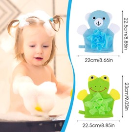 Gjinxi 2pcs Kids Bath Mitt, Loofah for Kids Washcloths Gloves Sponge Cute Animal Toddler Bath Mitt Body Scrubber for Shower Cute Design Gloves for Baby Toddler Kids Bath and Shower(Green,Blue)
