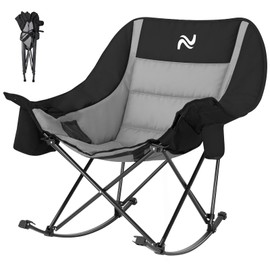 ABORON Oversized Rocking Camping Chair for Adults, Fully Padded Folding Outdoor Lawn Chair with Cooler Bag & Side Pocket, Portable Recliner Chair for Camp, Patio, Backyard, Supports 400 lbs