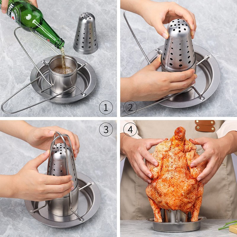 AMOZO Beer Can Chicken Holder for Grill and Smoker -