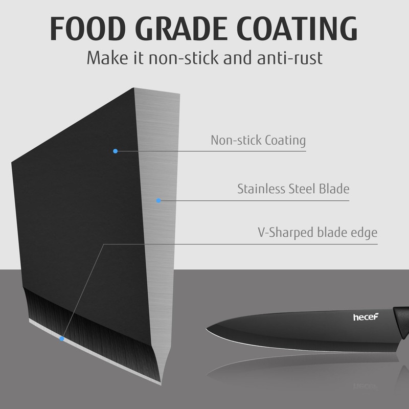 hecef 15PCS Black Knife Block Set with Built-in Sharpener –