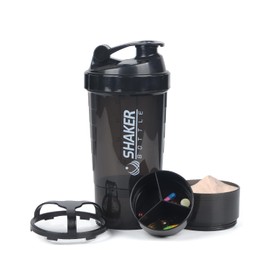 VIGIND Protein Shaker Bottle,16 oz Shake Cup for Protein Powder with Storage,Sports Water Bottle,Non Slip 3 Layer Twist Off 3oz Cups with Pill Tray Leak Proof Shake Bottles for Protein Mixes