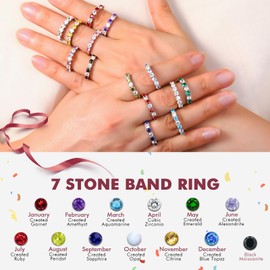 DAYBYDAY Aquamarine Band Ring Blue Stone March Birthstone Ring 925 Sterling Silver Half Eternity Band Rings for Women