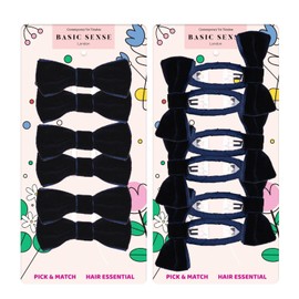 Basic Sense 12pcs Girls' Velvet Bow Hair Accessories – School Hair Clips & Hair Ties Set, Navy