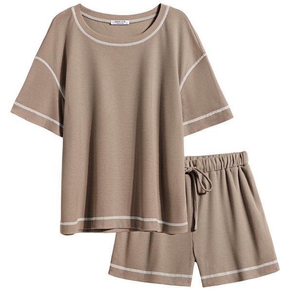 Ekouaer Pajamas for Women Set Waffle Knit Pajama Set 2