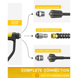 POHIR 5000PSI Pressure Washer Gun and 4800psi Hose 3/8'' 50FT Kit, Power Washing Hose Steel Braided with 40'' Extension Wand & M22-14/15mm Fitting & 7 Nozzle Tips for Cleaning