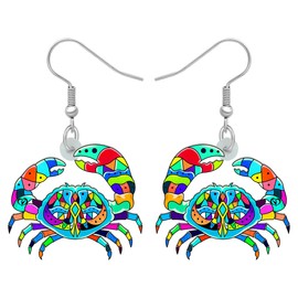 LONYOO Girls Crab Earrings Dangle Jewellery Gifts for Women Teens Acrylic Colorful Sea Animals Summer Charms Decorations (Multi)