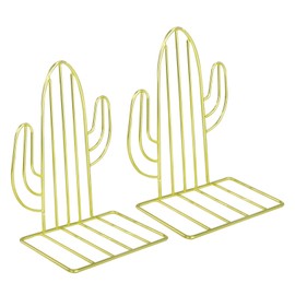 Metal Bookends, Non-Slip Decorative Cactus Book Holder for Shelves, Bookcase for Heavy Books, Magazines and CDs, Support for Home, Office, School, Library (Gold)