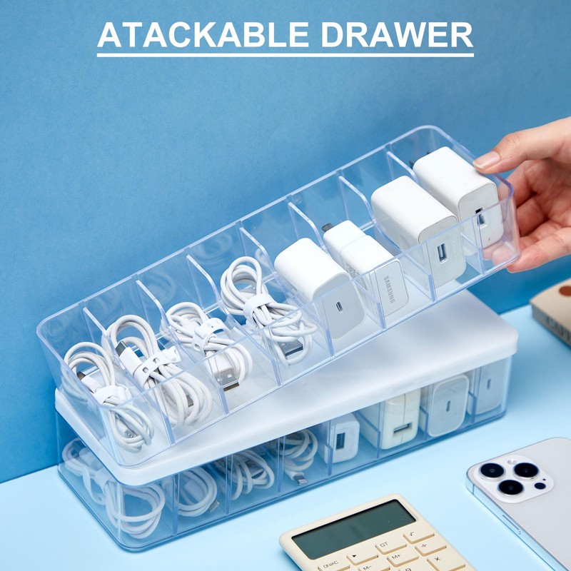 Tatuo 6 Pcs Cable Organizer Box with Wire Ties, Plastic