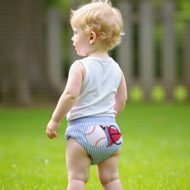 Baby Boy First Birthday Outfit One Year Old Golf Baseball Striped Bubble Shorts Diaper Cover Bloomers Clothes Summer (White, 12-18 Months)