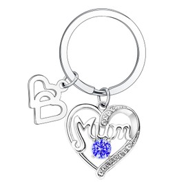BESPMOSP Mum Keychain Mother's Day Gifts Heart Gifts Birthday Gifts For Mum Crystal Pendant Keyring (Blue)
