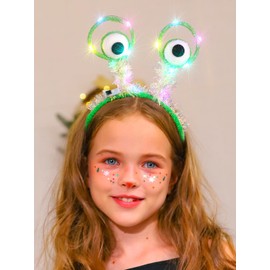 Foryysa Monster Light up Headband Eyeball Sparkly Big Eyes Crazy Costume Hair Hoop (Green, M)