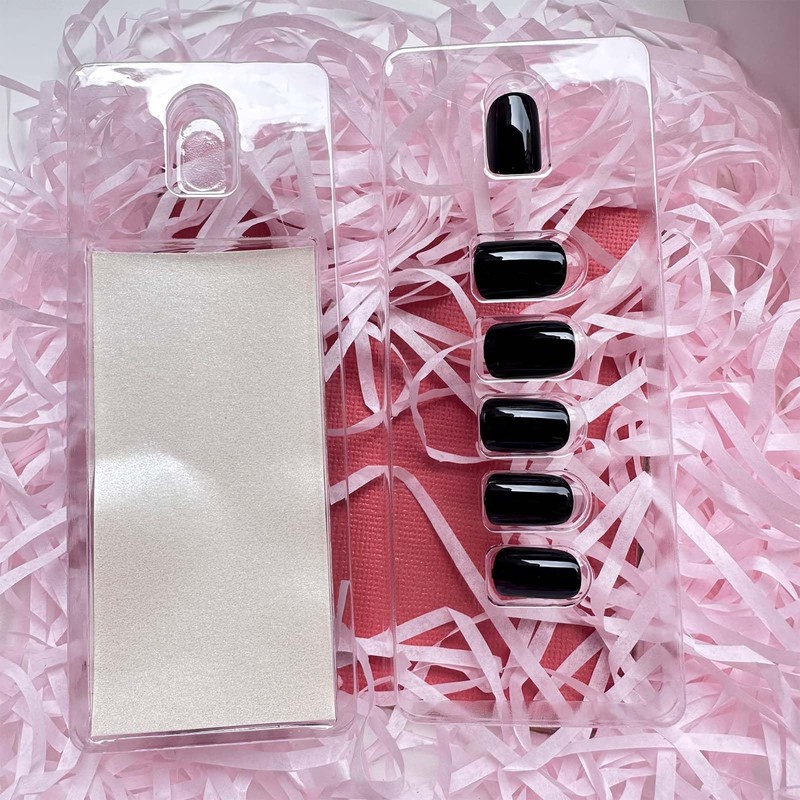 ONPRESS 24 Uñas Postizas Cuadradas Cortas Negras A Presión, Con