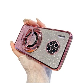 SIYOPINPFY Case for Honor Magic 7 Pro, Glitter Sparkly Diamond Luxury Plating Silicon TPU Soft Cover Camera Protector Magnetic Ring Stand Holder, Shiny Rose Gold