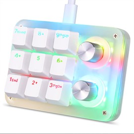 Koolertron 9-Key Mechanical Numpad with 2 Programmable Knobs, LED Backlit Macro Gaming Keyboard, Fully Customizable Numeric Keypad for PC